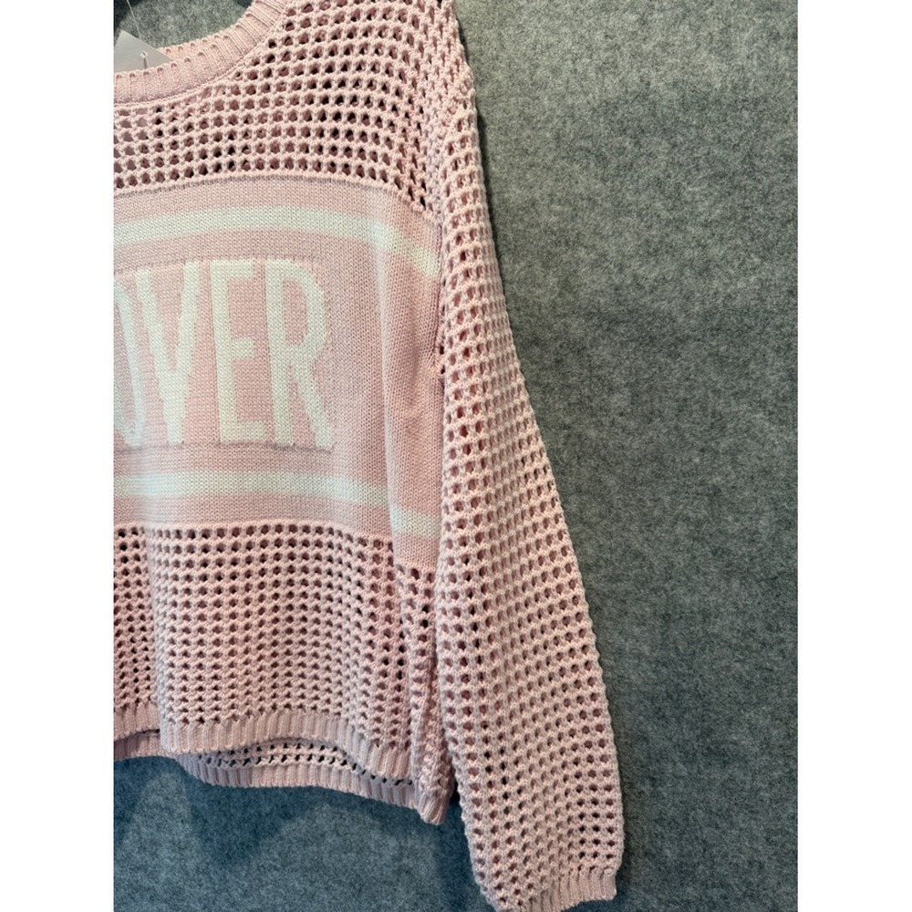 Hooked Up Womens Pink LOVER Graphic Open Knit Mesh Pullover Sweater Small NEW - Picture 5 of 9